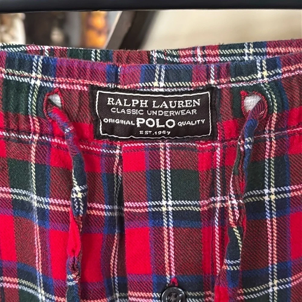 Polo Ralph Lauren Red Plaid 100% Cotton Pajama Sleep Pants Stretch Waist Pony
